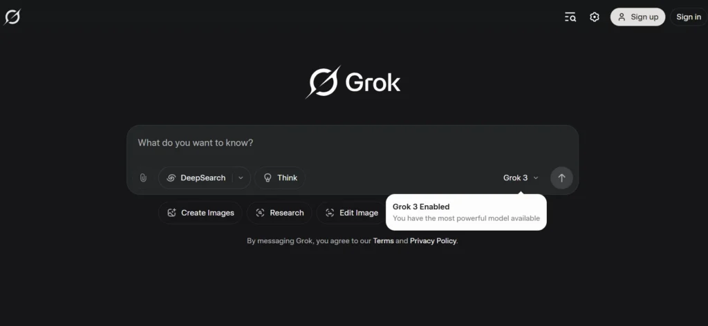 Grok вигляд головної сторінки