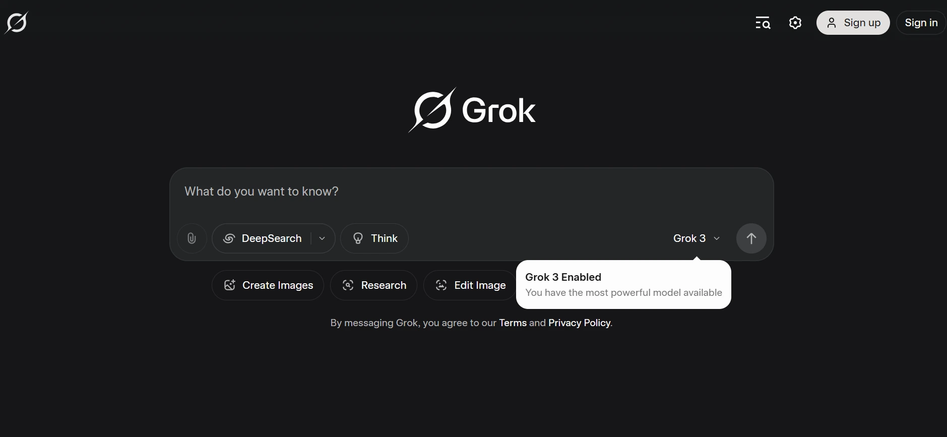 Grok вигляд головної сторінки