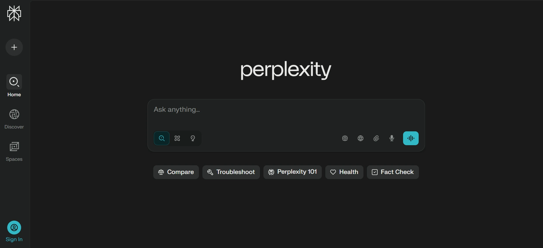 Perplexity AI вигляд головної сторінкп