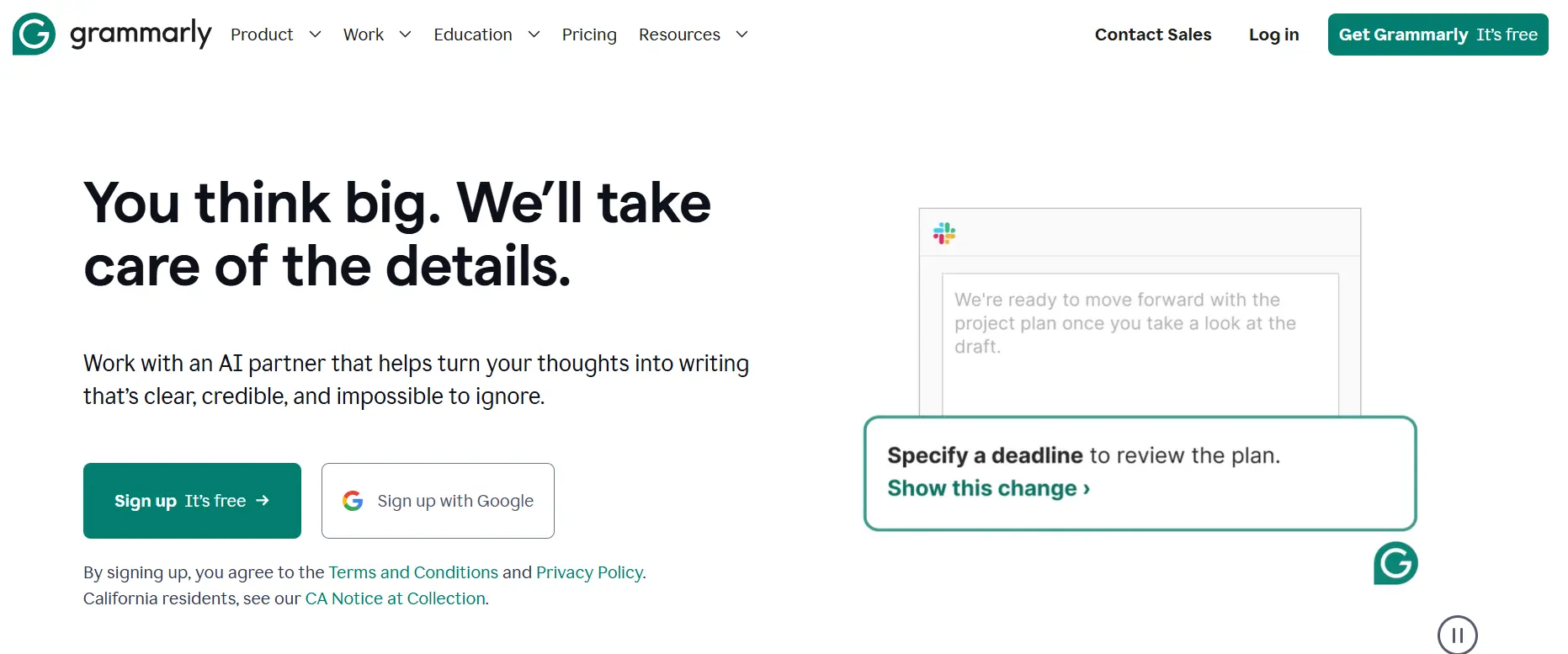 Grammarly - ШІ для тексту. Офіційни сайт проекту.