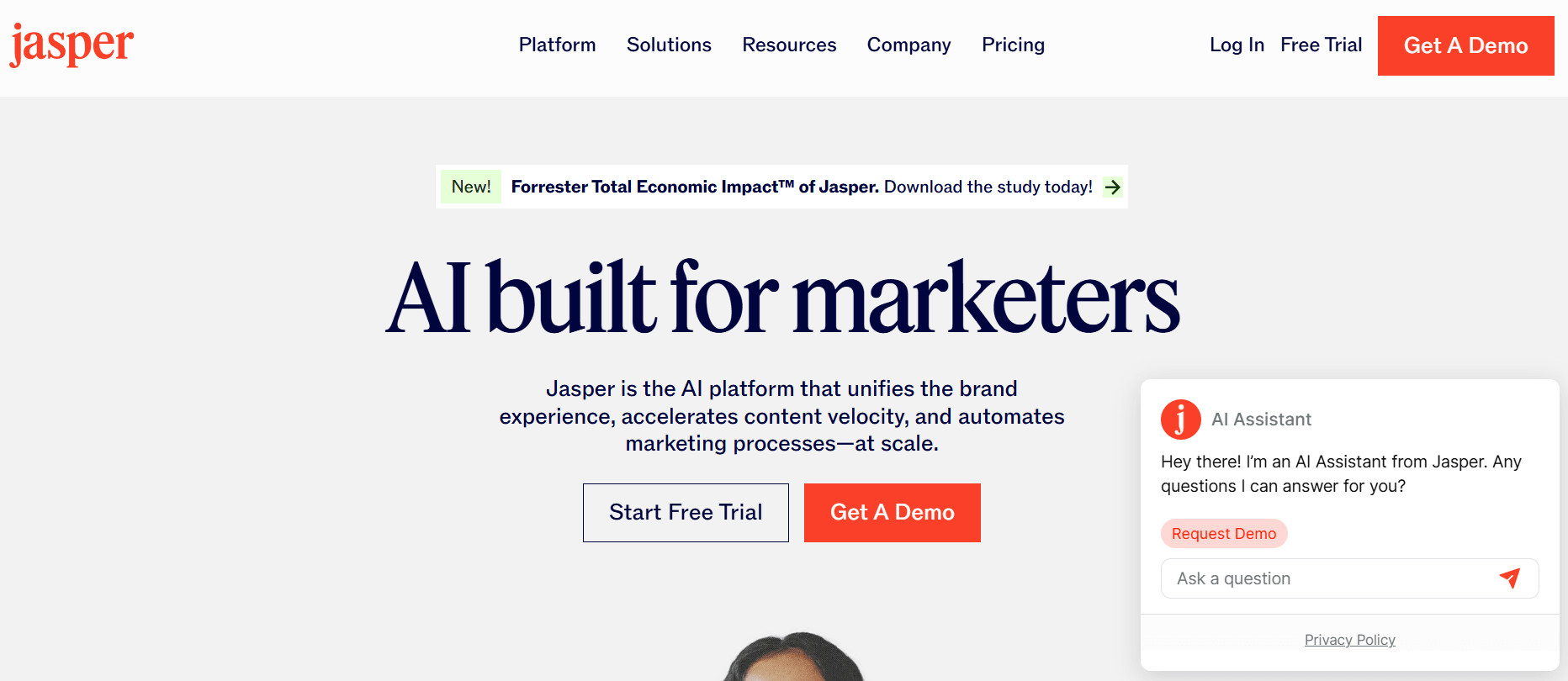 Jasper AI головна сторінка сайту ШІ для копірайтерів, SEO, бізнесу і маркетологів