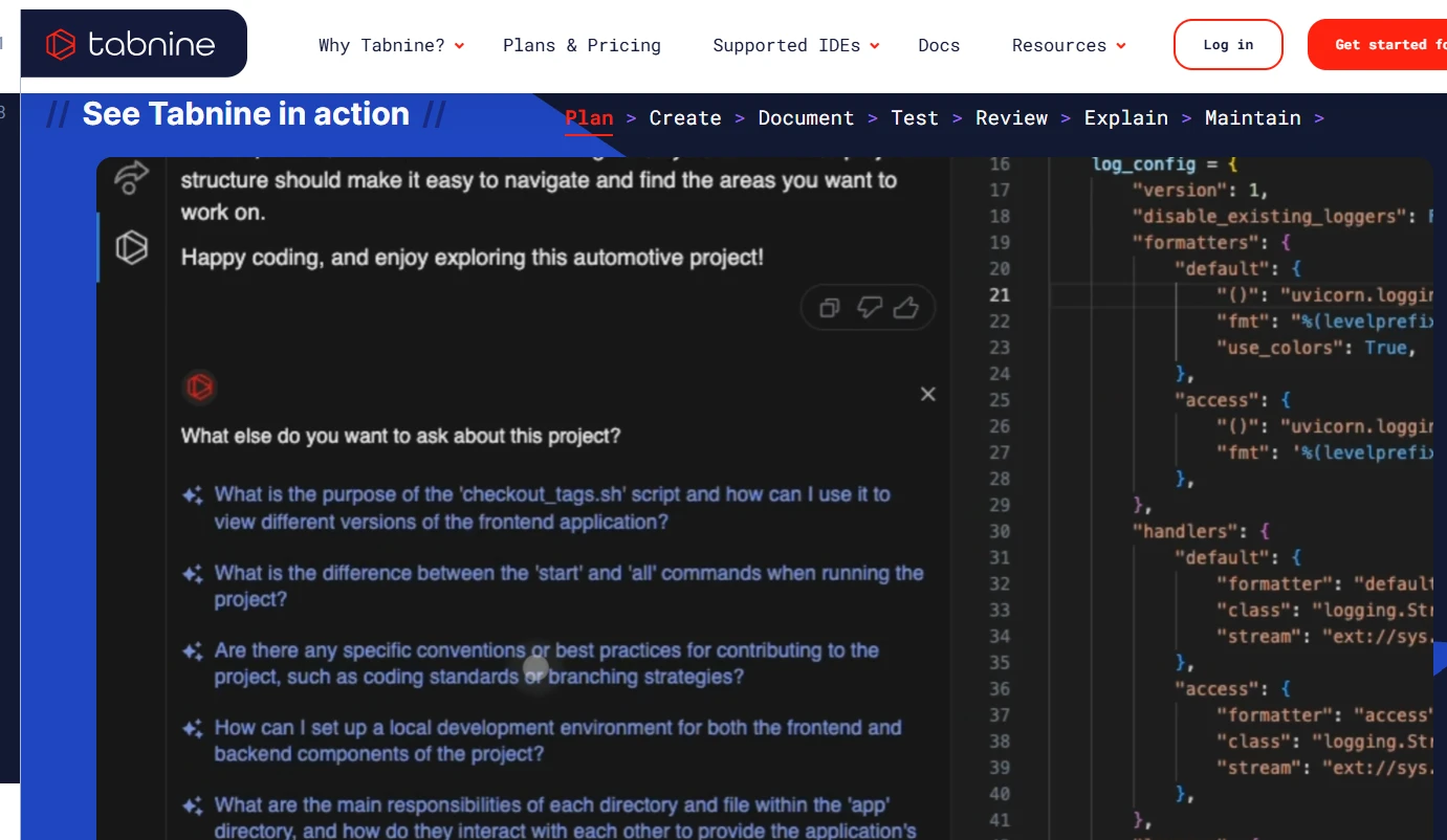 Tabnine ШІ інструмент, вигляд ші на офіційному сайті