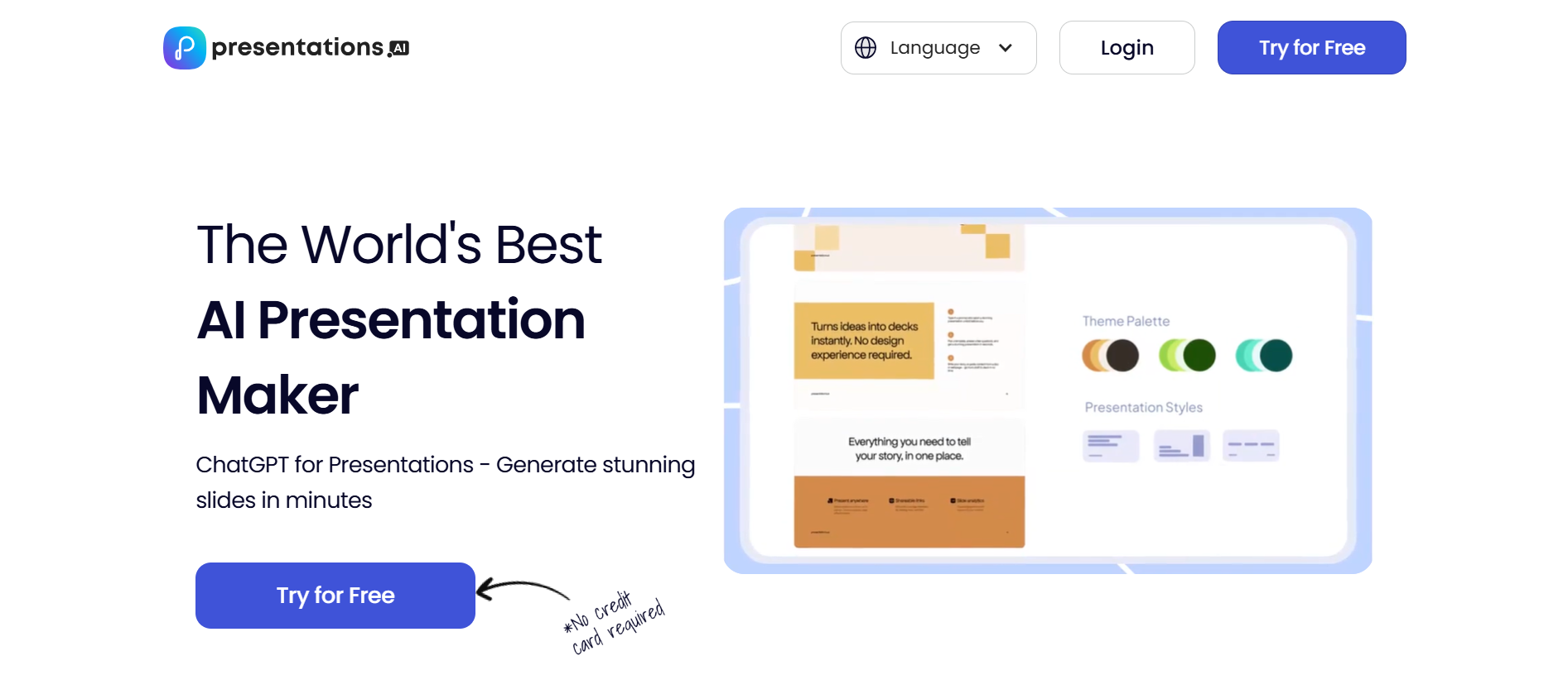 Скріншот офіційного сайту ші для створення презентацій Presentation AI